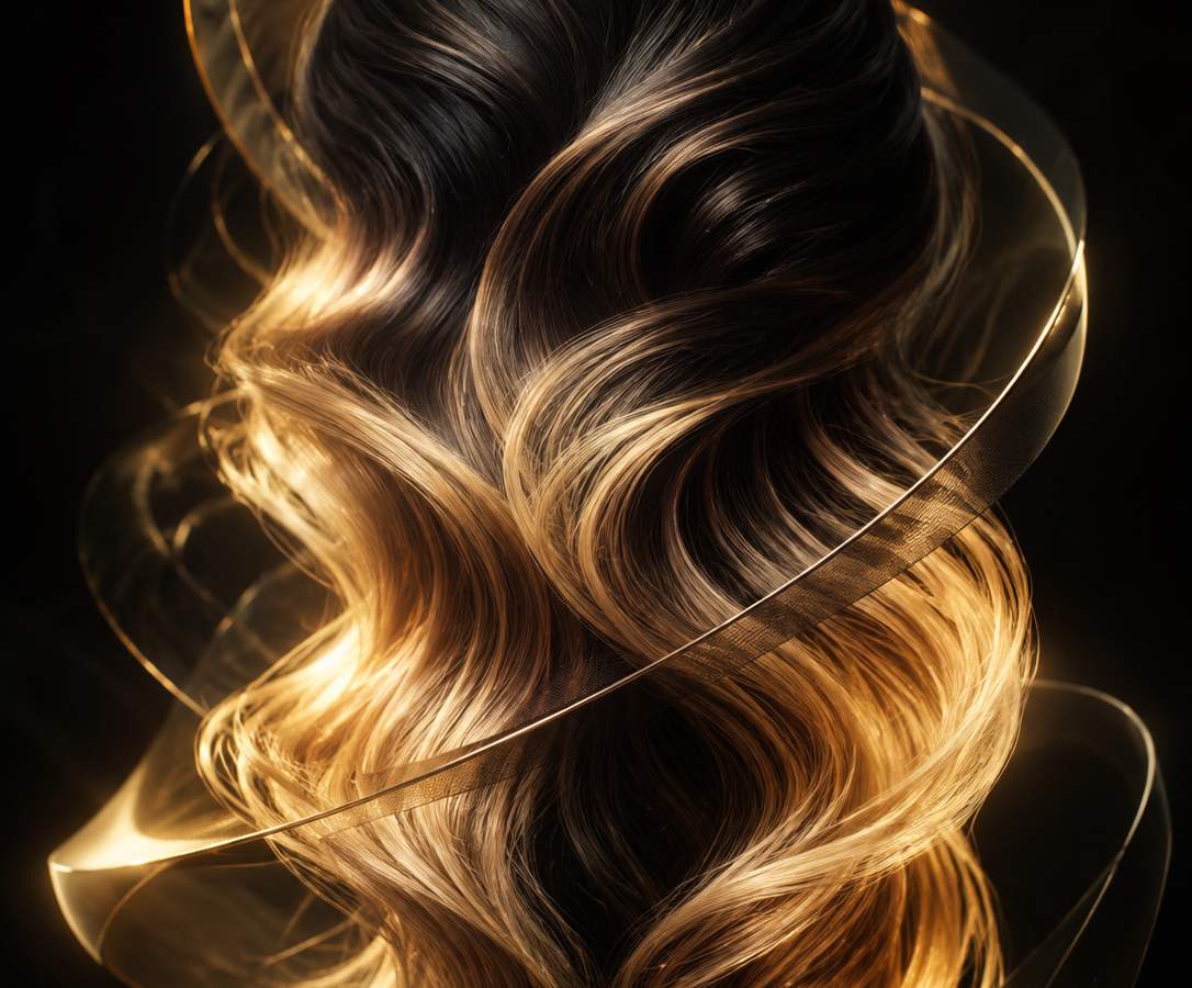 Balayage-Verlauf von Espresso zu leuchtendem Gold in Spiralform – Signature Balayage