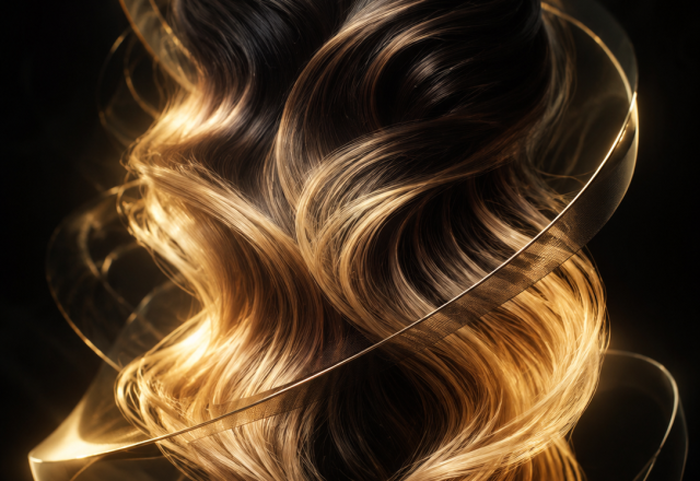 Balayage-Verlauf von Espresso zu leuchtendem Gold in Spiralform – Signature Balayage